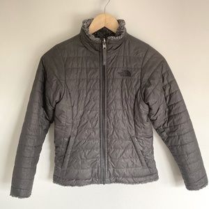 The North Face Jacket Coat Girls’ Reversible Mossbud Swirl Black Gray SZ M 10-12